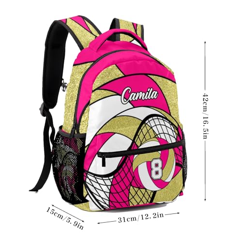 Volleyball Rose Red Gold Waterproof Backpack Casual School Bags Bookbag Custom Daypack for Birthday Holiday Gift - color: Volleyball Rose Red Gold