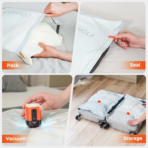 ETENWOLF 20 Pack Vacuum Seal Bags for Clothing with Rechargeable Wireless Pump,Travel Vacuum Storage Bags for Luggage and Suitcase Space Saver Compression Bags in 4 Carry-On Sizes (20/22/24/28Inch) - size: 20 Combo Set