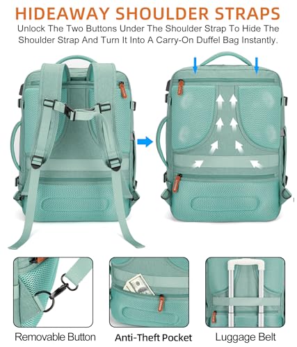 BAGPARKK Travel Laptop Backpack,42L Carry on Luggage, Flight Approved Expandable Backpack,Business Anti Theft Weekender Bags for Women Men, Water Resistant Expandable Backpacks With 4 Packing Cubes - color: Green(backpack With 4 Packing Cubes)