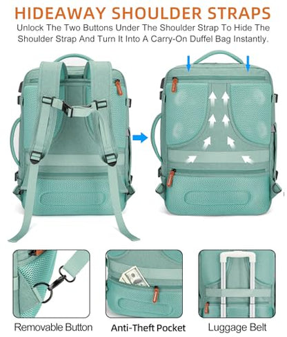 BAGPARKK Travel Laptop Backpack,42L Carry on Luggage, Flight Approved Expandable Backpack,Business Anti Theft Weekender Bags for Women Men, Water Resistant Expandable Backpacks With 4 Packing Cubes - color: Green(backpack With 4 Packing Cubes)