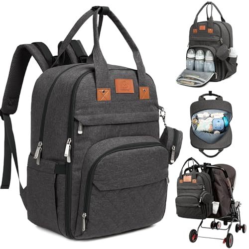 KeaBabies Diaper Bag Backpack - Large Baby Diaper Bag with Changing Pad, Baby Boy, Girl, Travel Backpack for Mom and Dad, Waterproof, Multi Function Durable (Charcoal) - color: Charcoal