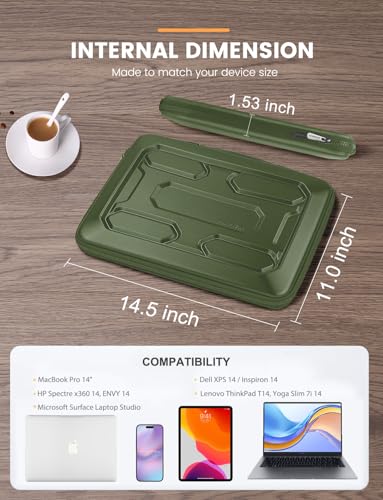DOMISO 14 inch Laptop Sleeve with Handle Shockproof Computer Bag Waterproof EVA Protective Carrying Case for 14" ThinkPad E480/Yoga 920/13.5" Microsoft Surface Book/HP Pavilion 14 Stream 14, Green - color: Green, size: 14 inch