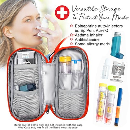 PracMedic Bags Epi Pens Carrying Case- Insulated Epipen Carry Case (Red) | Holds 2 Epi Pens, Auvi-Q or Neffy, Inhaler & Antihistamine. Medical Case for Allergy, Asthma & Diabetes Medicines. - color: Red