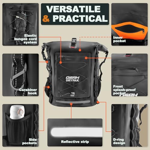 OSAH DRYPAK Waterproof Backpack Dry Bag 35L/55L/85L – Heavy Duty Roll-Top Hiking Backpack for Travel, Kayaking, Boating, Camping, Rafting and Fishing - color: Black, size: 55L