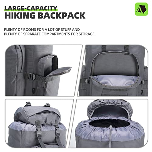King'sGuard 100L Camping Hiking Backpack Molle Rucksack Military Camping Backpacking Daypack - color: Grey