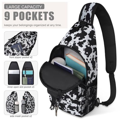 Pritent Crossbody Bags for Women Men Trendy Sling Bag Backpack Casual Chest Bag with Convertible Shoulder Strap - color: Cowprint, size: Large