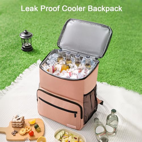 MIRASON Cooler Backpack Insulated Leak Proof Beach Backpack Cooler Bag, Cooling Beer Lunch Backpack Cooler for Men Women Picnic Hiking Camping Travel with 4 Pockets - color: Pink