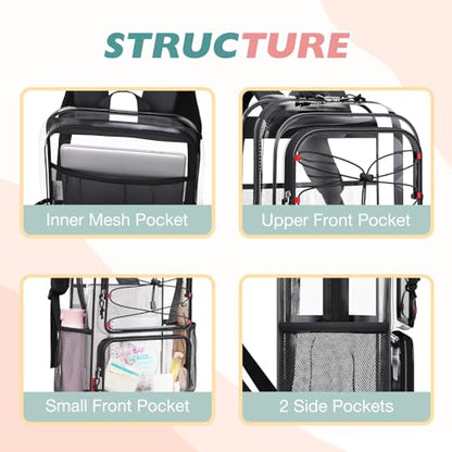 mommore Clear Backpack Heavy Duty Transparent Backpack Large See Through Bookbag for School - color: Black
