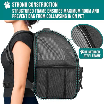 PetAmi Dog Backpack Carrier for Small Medium Dogs Large Cats up to 18 lbs, 2 Side Entry, Structured No-Collapse Frame, Airline Approved Ventilated Pet Backpack for Hiking Camping Travel, Charcoal - color: Charcoal