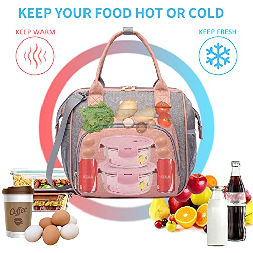 MCBD Lunch bags Insulated Lunch Box for Women Men,3 Carrying Way Large Tote Bag,Leakproof Reusable Cooler Backpack with Adjustable Shoulder Strap for Office Picnic Beach - color: C-Pink&gray