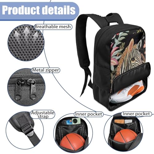Basketball Backpack With Separate Ball Compartment And Shoes Fit Basketball Volleyball Football - color: Zebra
