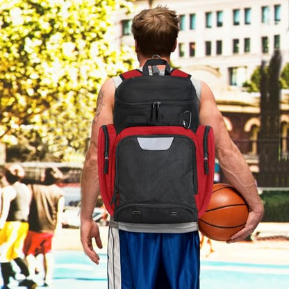 LARIPOP Basketball Backpack with Ball & Ventilated Shoe Compartment Insulated Pockets for Men Training - color: red