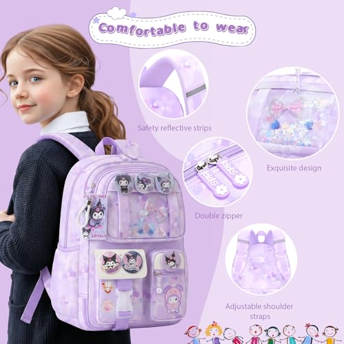 Cute Backpacks for Girls, Cute Backpack for School, Cute School Backpack for Kids Ages 6-12 - color: Purple