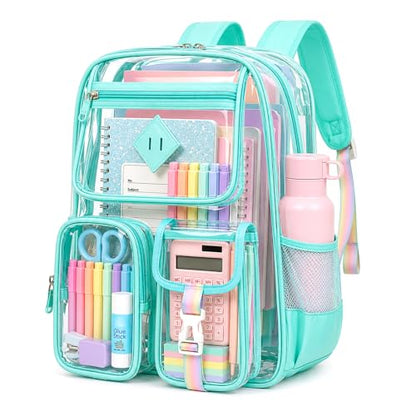 PIG PIG GIRL Clear Backpack for School,Heavy Duty PVC Transparent Bookbag for Girls Stadium Approved See Through Backpack - color: 4-turquoise