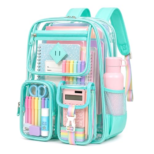 PIG PIG GIRL Clear Backpack for School,Heavy Duty PVC Transparent Bookbag for Girls Stadium Approved See Through Backpack - color: 4-turquoise