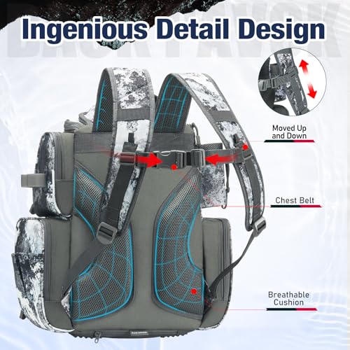 Piscifun Fishing Tackle Backpack with 2 Rod Holders, 4 Boxes & Rain Cover - color: VEIL Camouflage