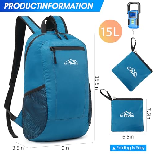 15L Lightweight Hiking Backpack Small,Waterproof Hiking Daypack,Foldable Backpack for Travel,Ultralight Daypack - color: Nylon Blue
