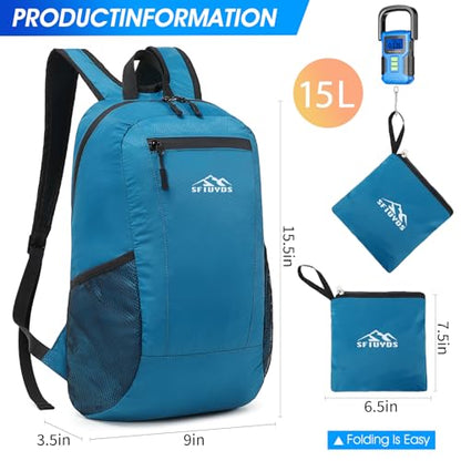 15L Lightweight Hiking Backpack Small,Waterproof Hiking Daypack,Foldable Backpack for Travel,Ultralight Daypack - color: Nylon Blue