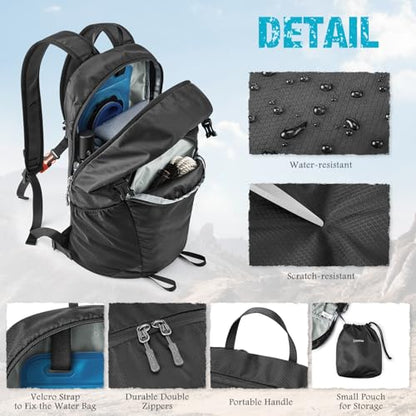 G4Free Hiking Backpack with Thickened Back Panel Packable 25L Lightweight Foldable Travel Daypack for Men Women(Black) - color: Black