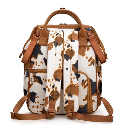 Montana West Wrangler Diaper Bag Backpack Aztec Callie Bag Travel Backpack Purses Western Multi-Function Baby Bags for Mom - color: 3pcs Cow Print Brown