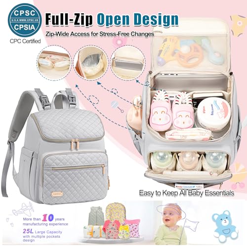 Weitars Diaper Bag Backpack Large Baby Diaper Bag with Changing Pad Travel Diaper Backpack,Baby Bag for Boys Girls,Stroller Straps,5 Insulated Pockets (Gray) - color: Gray
