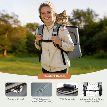 Lekereise Cat Backpack Expandable Pet Carrier Backpack for Small Cats and Dogs, Airline-Approved Foldable Dog Carrier Backpack with Inner Safety Leash, Grey - color: Grey, size: 21.7"L x 13.0"W x 15.0"H