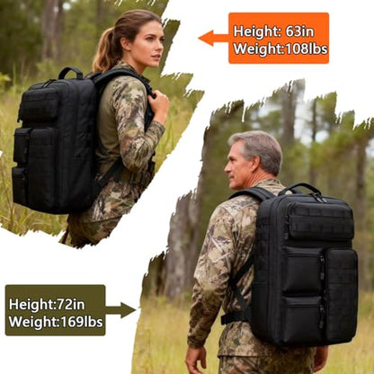 Tactical Camo Backpack for Men Women Waterproof Durable MOLLE Backpack Camping Hunting Emergency Preparedness - color: Black