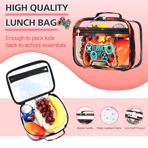 DIGOBAY 3PCS Cool Luminous Clear Backpack for Boys Kids, Gamer Clear Bookbag for School, See Through PVC Transparent Backpacks with Lunch Bag Pencil Case, Backpack Heavy Duty for School Stadium - color: Red Flame