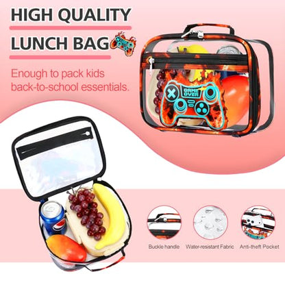 DIGOBAY 3PCS Cool Luminous Clear Backpack for Boys Kids, Gamer Clear Bookbag for School, See Through PVC Transparent Backpacks with Lunch Bag Pencil Case, Backpack Heavy Duty for School Stadium - color: Red Flame