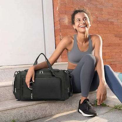 Gym Bags for Women Sports Backpack with Shoe Compartment & Wet Pocket Duffel Bag Carry On Weekender Bag Fitness Travel - color: Black