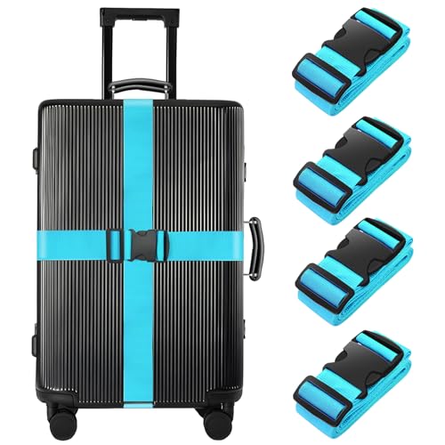 BILIONE 4 Pack Luggage Straps 79" Long Belts Keep Suitcase Secure While Traveling, TSA Approved Add a Bag Premium Accessory for Travel Bag Closure (4 Pcs Blue) - color: Blue, size: 4Pcs