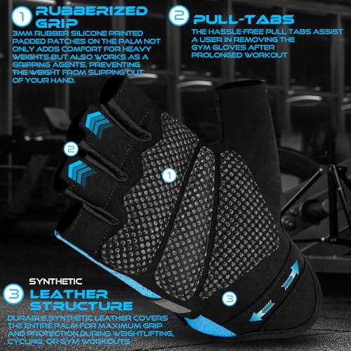 BEAST RAGE Fingerless Weight Lifting Gloves with Palm Protection Padding, Breathable Lightweight Gym Gloves for Men, Women, Weightlifting, Cycling, Exercise, Training Pull Up - color: Aqua, size: Medium