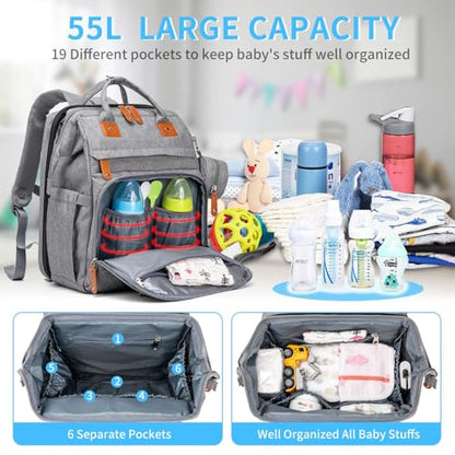 KABAQOO Diaper Bag Backpack with Detachable Changing Station, Large Capacity Baby Diaper Bags for Boys & Girls, Baby Registry Search Stuff & Shower Gifts, Newborn Essentials Must Haves, Grey - color: Grey