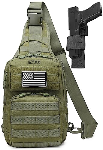 Tactical Sling Backpack with Holster Military Crossbody Bag for Men Single Shoulder Back Pack 10L - color: Green