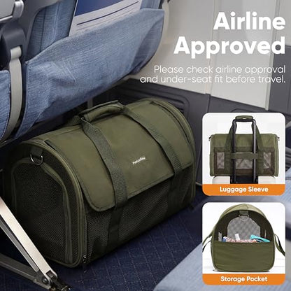 FUKUMARU Cat Carrier, Light & Airy Pet Carrier, 18x11x11 Airline Approved Dog Carrier for Small Dogs, 2-in-1 Shoulder Strap Leash, Collapsible Soft Cat Travel Carrier with Anti-Scratch Mesh, Green - color: Green