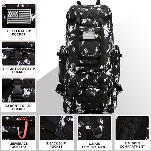 King'sGuard 100L Camping Hiking Backpack Molle Rucksack Military Camping Backpacking Daypack (Black Lighting) - color: Black Lighting
