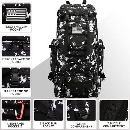 King'sGuard 100L Camping Hiking Backpack Molle Rucksack Military Camping Backpacking Daypack (Black Lighting) - color: Black Lighting