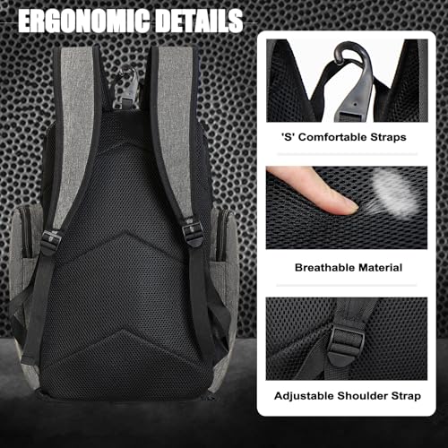 LARIPOP Basketball Backpack with Ball & Ventilated Shoe Compartment Insulated Pockets for Men Training - color: Light grey