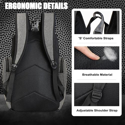 LARIPOP Basketball Backpack with Ball & Ventilated Shoe Compartment Insulated Pockets for Men Training - color: Light grey