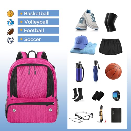 YOREPEK Basketball Backpack, Lightweight Basketball Bag with Ball Holder & Shoes Compartment, Sports Backpack Training Equipment Fit Soccer Volleyball Football - color: Pink