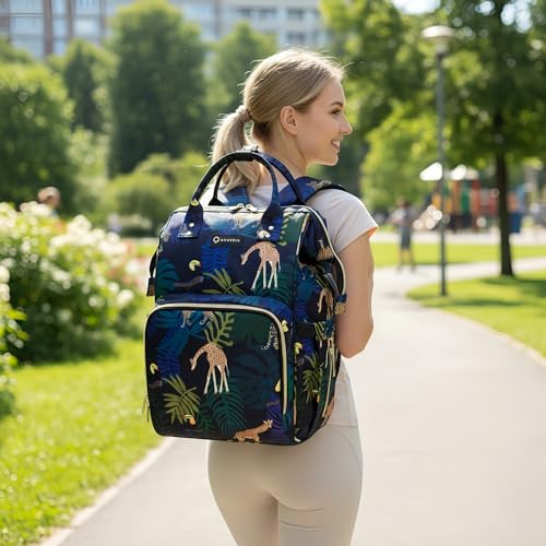 Diaper Bag Backpack, Animal Print Travel Nappy Bag with USB Charging Port Stroller Straps and Insulated Pocket For Women/Mum (Animal Print Pattern) - color: Blue