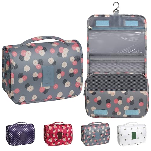 Toiletry Bag Travel Bag with Hanging Hook, Waterproof Capacity Hanging Multifunctional Makeup Bag for Toiletries, Portable Cosmetic Bag Travel Organizer for Women and Men(Blue Flower) - color: C3-Blue Flower