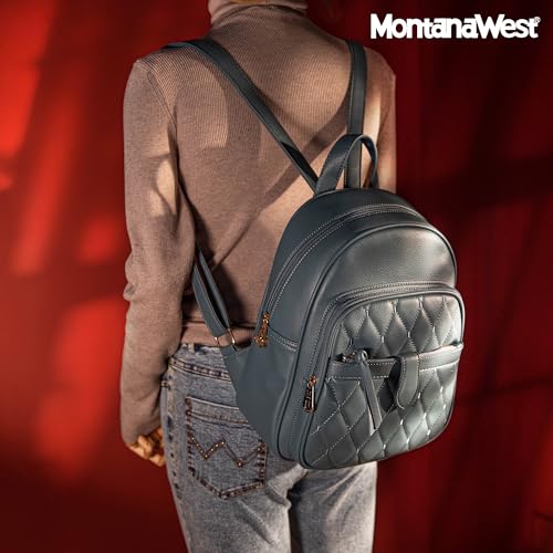 Montana West 3Pcs Anti Theft Backpack Purse for Women Small Quilted Backpack Set - color: Z-3pcs Jean