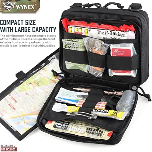 WYNEX Tactical Large Admin Pouch of Double Layer Design, Molle EDC EMT Utility Pouch with Map Sleeve Modular Tool Pouch Large Capacity Flag Patch Included - color: Black