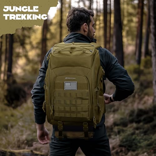 Maelstrom Tactical Backpack for Men, Water Resistant 40L Military Backpack, for Hiking, Camping, Gym with Molle System (Khaki) - color: B.khaki