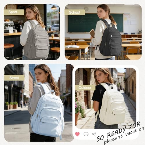 College Backpack For Women Men,Lightweight High School Bag,School Backpack With Lots Of Pockets,Cute Bookbag For Teens Boys Girls,Casual Daypack Backpack For School(Beige) - color: A2-white
