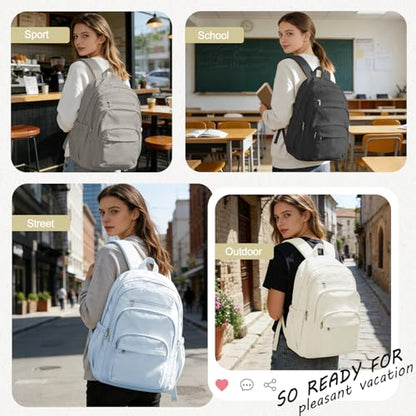 College Backpack For Women Men,Lightweight High School Bag,School Backpack With Lots Of Pockets,Cute Bookbag For Teens Boys Girls,Casual Daypack Backpack For School(Beige) - color: A2-white