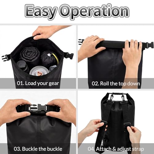 Waterproof Backpack 20L, Roll Top Closure Dry Bag Water Proof Black, Lightweight Floating Dry Bag for Kayaking Boating Hunting, Durable Hiking Backpack with IPX8 Waterproof Phone Pouch-Black, 7" - color: Black dry bag 20L + Phone pouch 7"