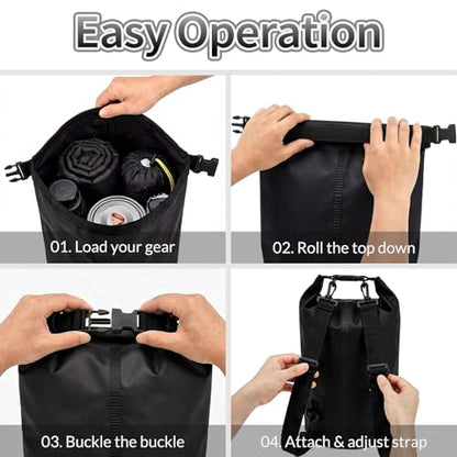 Waterproof Backpack 20L, Roll Top Closure Dry Bag Water Proof Black, Lightweight Floating Dry Bag for Kayaking Boating Hunting, Durable Hiking Backpack with IPX8 Waterproof Phone Pouch-Black, 7" - color: Black dry bag 20L + Phone pouch 7"