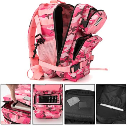 QT&QY 25L/45L Military Tactical Backpack For Men Molle Daypack 3 Day Bug Out Bag Hiking Rucksack With Bottle Holder - color: 25l Pink Camo